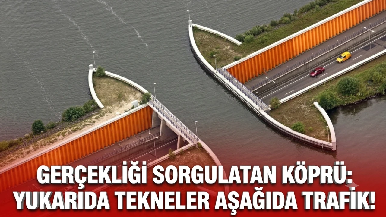 Gerçekliği sorgulatan köprü: Yukarıda tekneler aşağıda trafik!